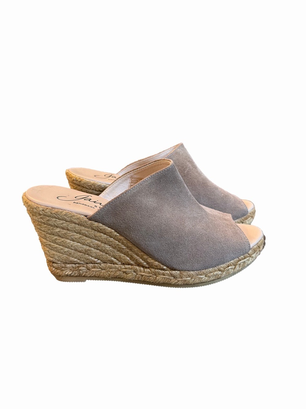 Gaimo Suede Open-Toe Espadrille Wedge Mules - Taupe. Size 39
